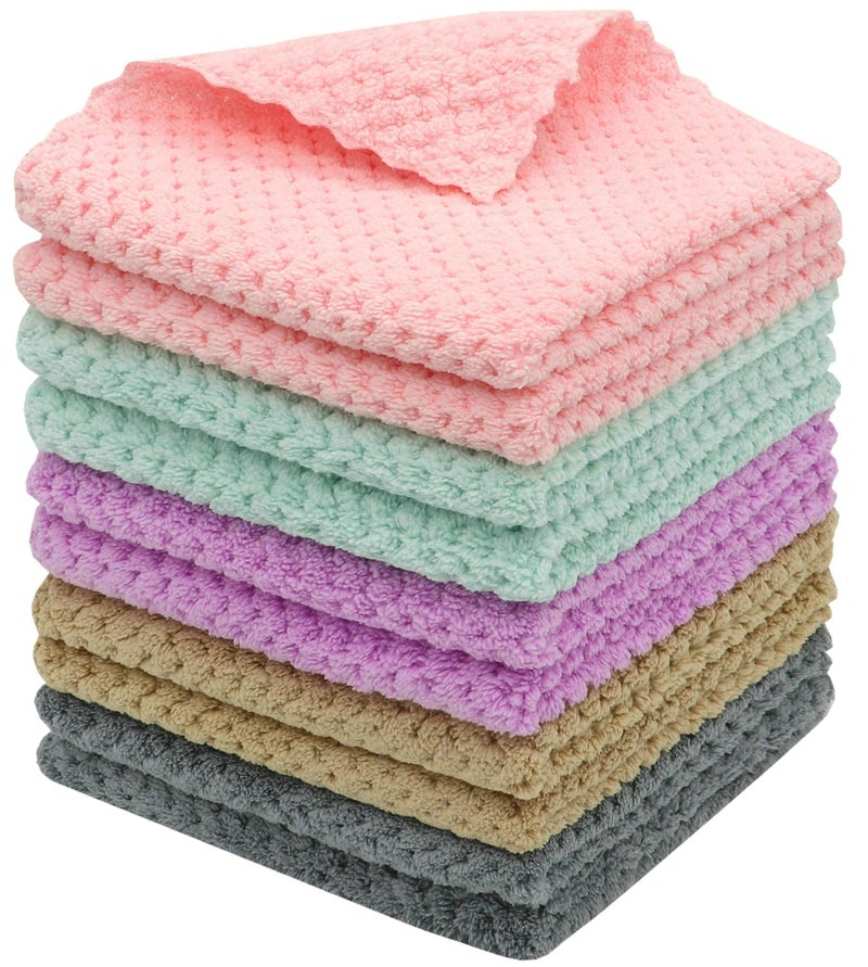 HFGBLG Microfiber Cleaning Cloth Lint Free Cleaning Rags, 10 Pack Fast Drying Dish Rags for Cleaning, Super Absorbent Kitchen Dish Cloths for Wash Dishes,12 in x 12 in, Mix Color - Image 1